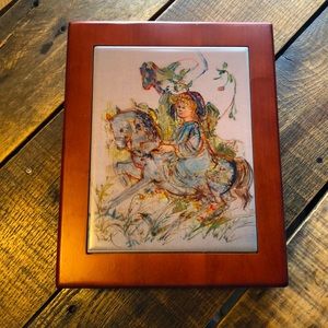 Edna Hibel “Girl on Horse” felt wooden trinket box